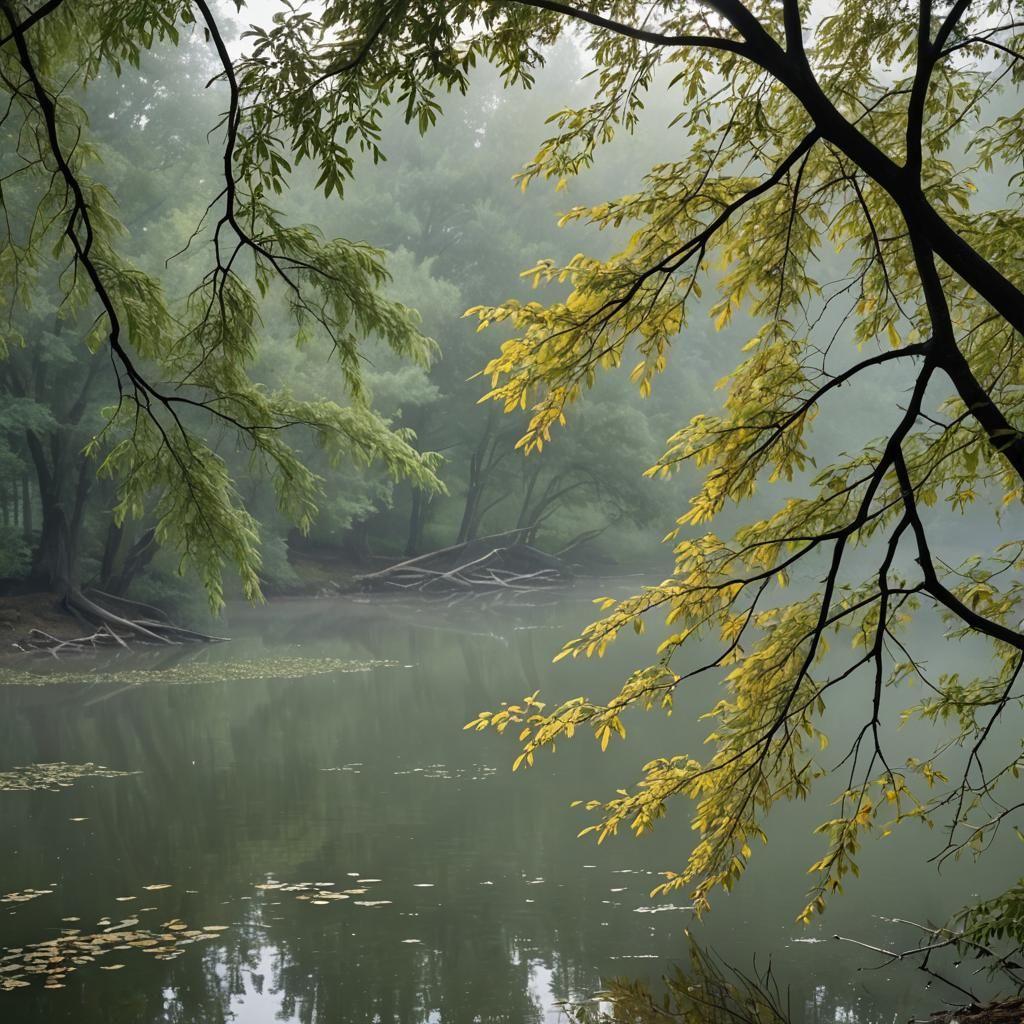 Ethereal Lakeside Scene in Fantasy Art Style