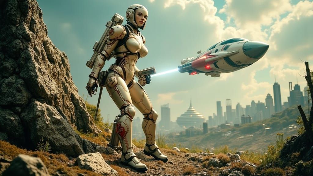 Retro Space Woman on Jungle Planet