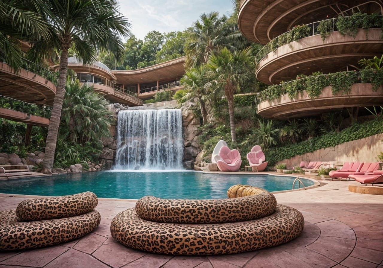 Space Age Meets Boho Chic: A Hyperrealistic Courtyard