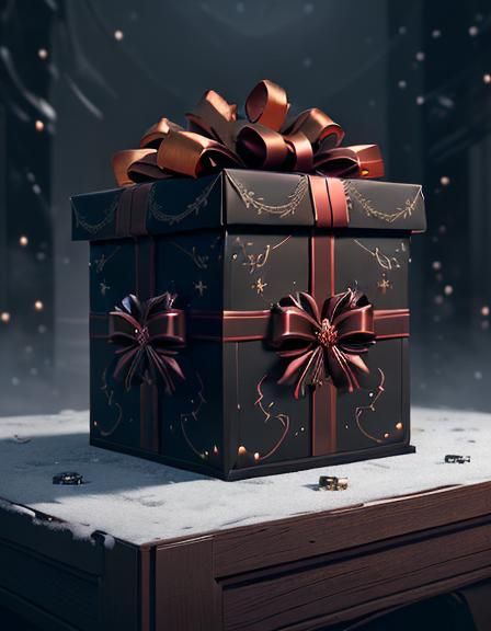 Mysterious Christmas Gift Box: Detailed Fantasy Art