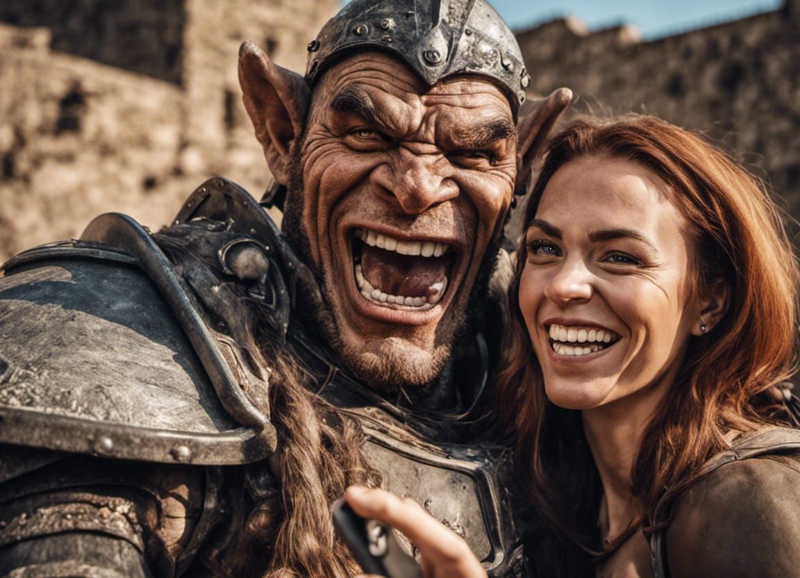 Selfie with Fantasy Orc: Hyperrealistic Tourist Photo