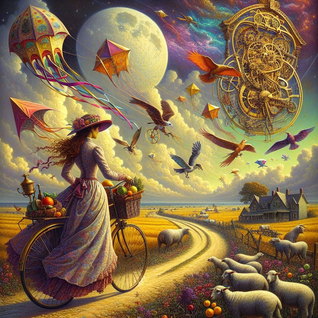 Victorian Woman's Whimsical Bicycle Ride