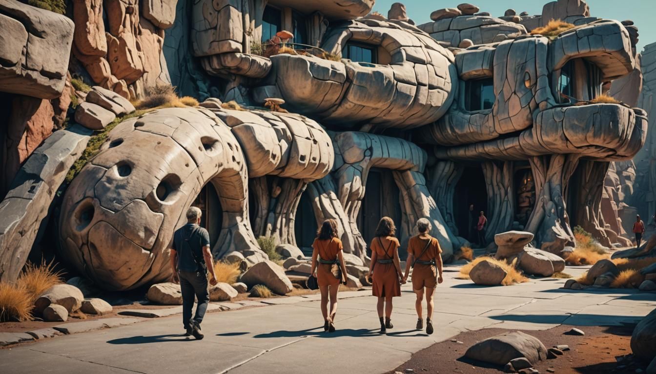 modern stone age architecture, organic looking textures, volumetric light, sharp focus