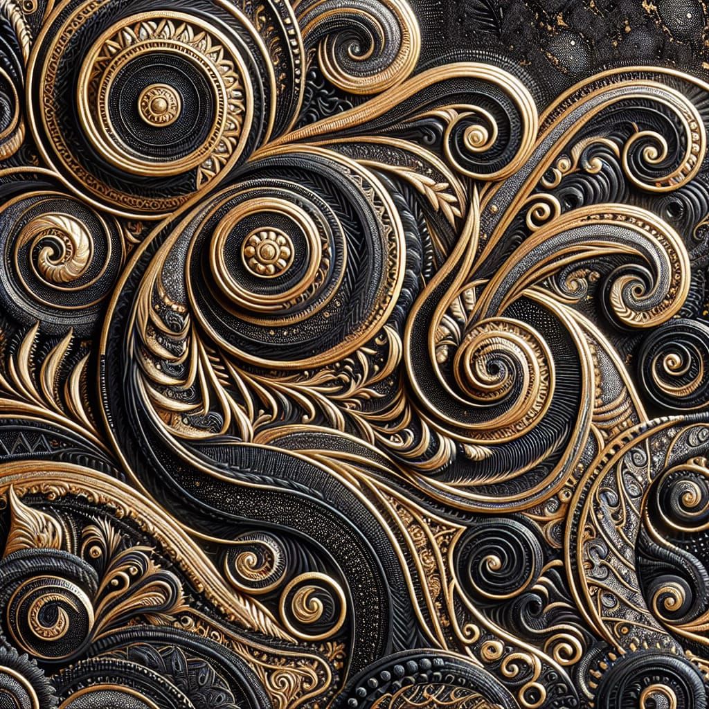 Detailed Gold and Black Ornamental Abstract