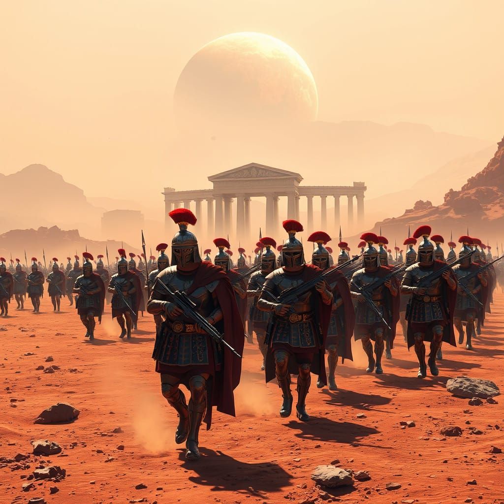 Roman Legionnaires March on Mars in Futuristic Armor