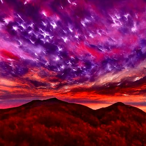 Hyperrealistic Red and Purple Mountain Sunset