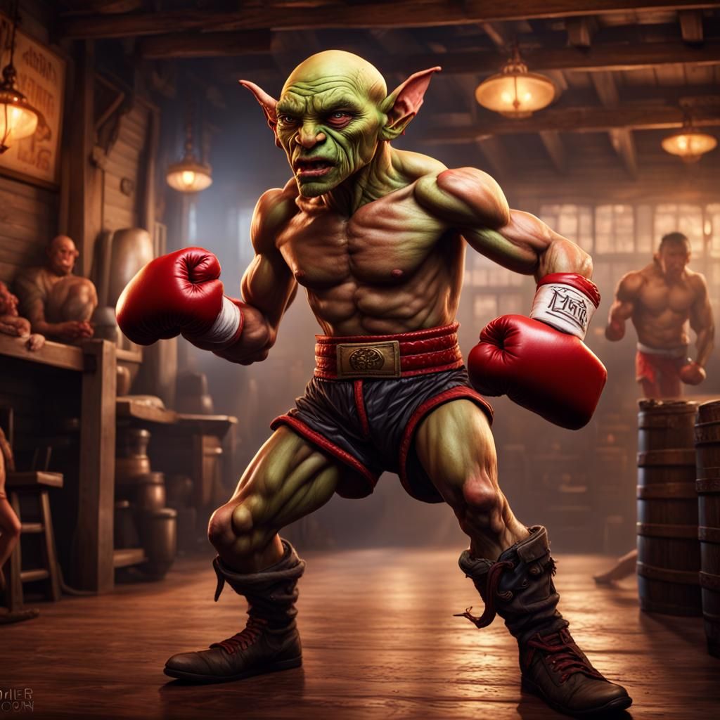Goblin and Elf Boxing Brawl in Pop Art Style