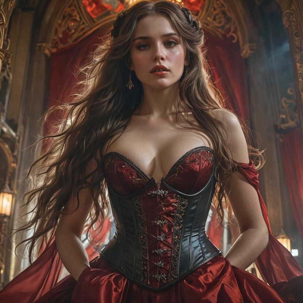Elegant Dark Fantasy Goddess in Luxurious Corset