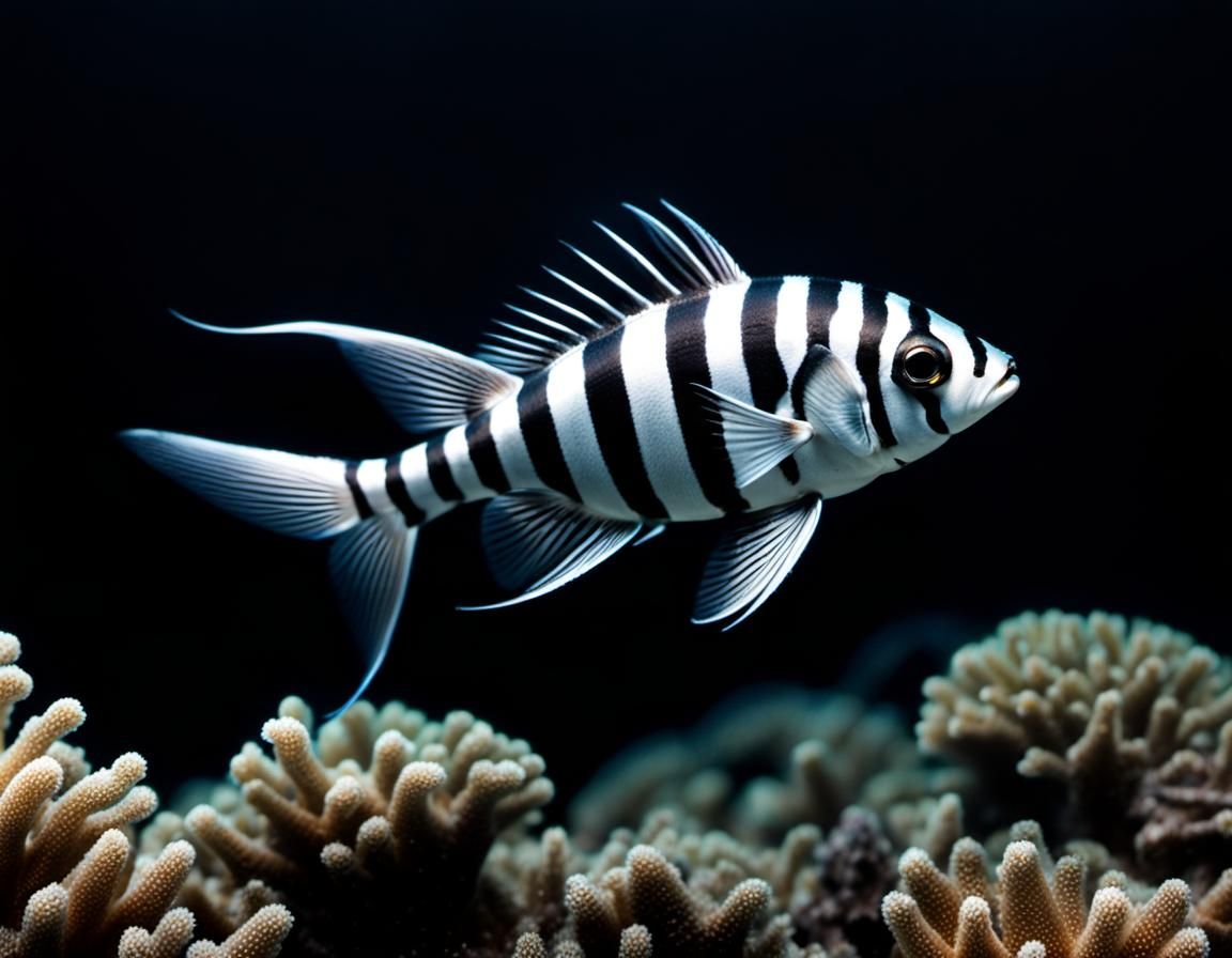 Tiny Silver Fish in Black Deep Sea