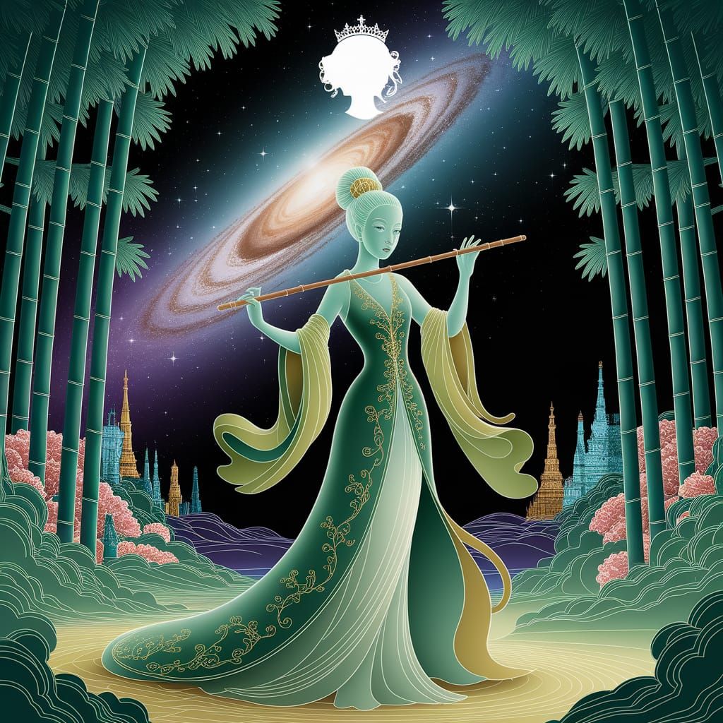 Jade Spirit in Bamboo Forest, Ethereal Style