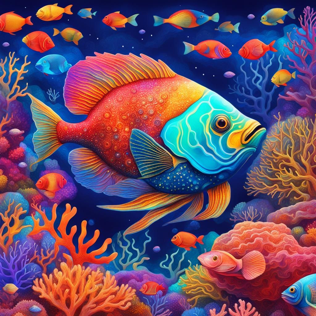 Colorful Coral Reef in Abstract Mixed Media