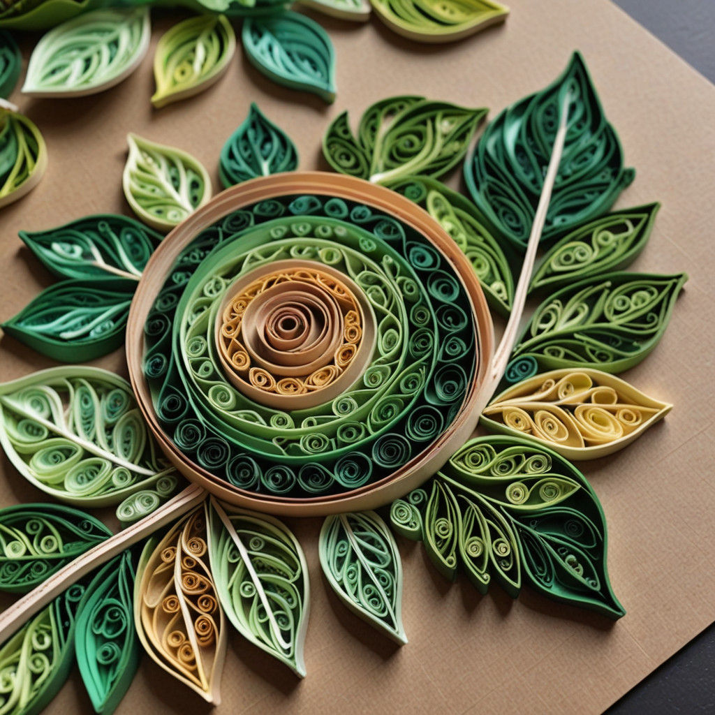 Whimsical Snail Ascends Leafy Greens in Quilling Art