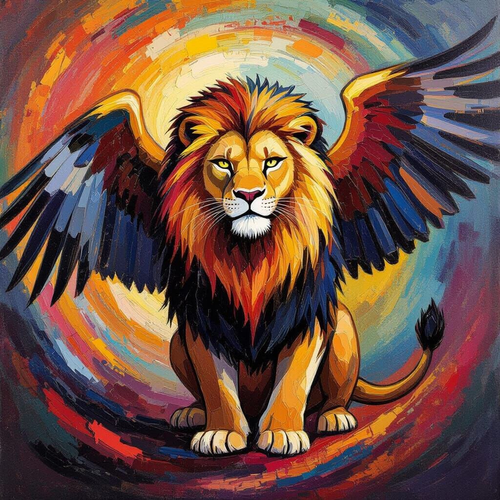 Fauvist Oil Painting of Lion-Eagle Hybrid Creature
