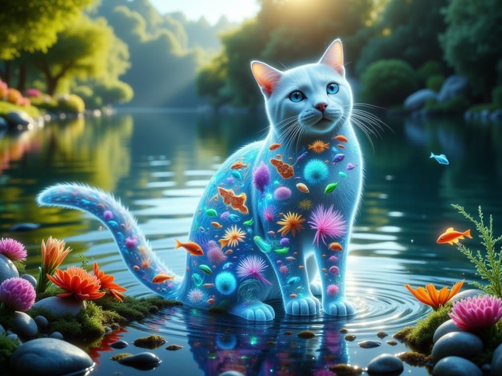 Glowing Cat in a Vibrant Summer Park