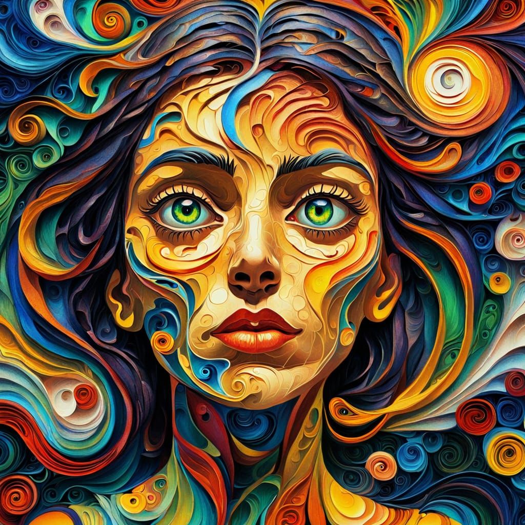 Vibrant Colors Explode from a Thinking Woman's Mind in an Im...