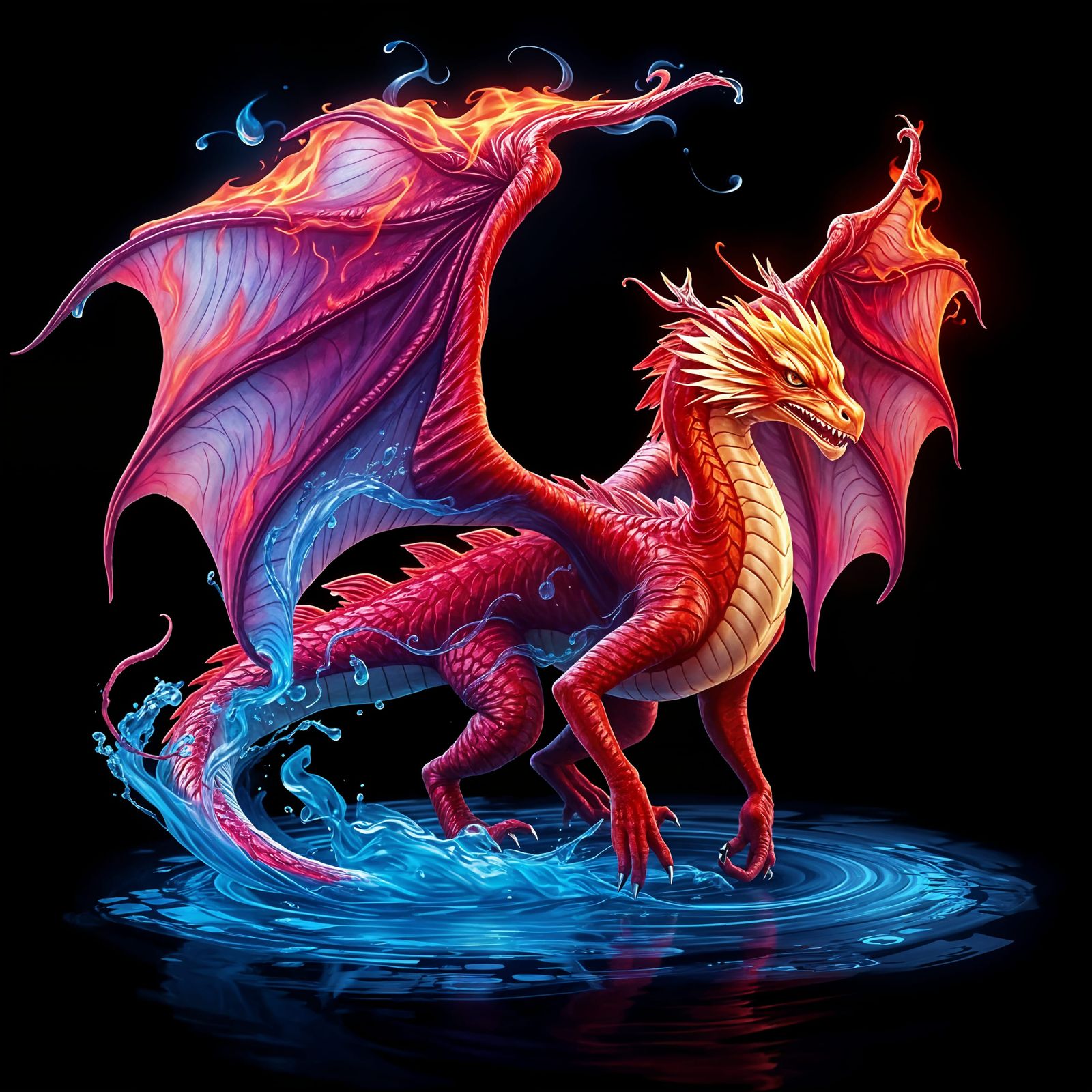 Fiery Dragon with Water Wings in Digital Art
