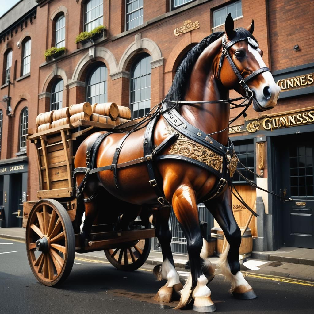 Dray Horse Pulling Guinness Cart in 1940s Dublin
