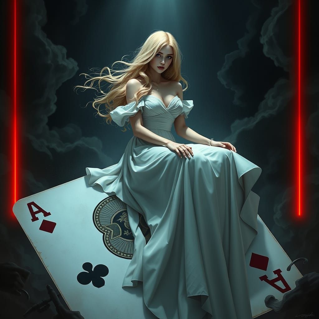 Woman on Playing Card in Digital Art Style