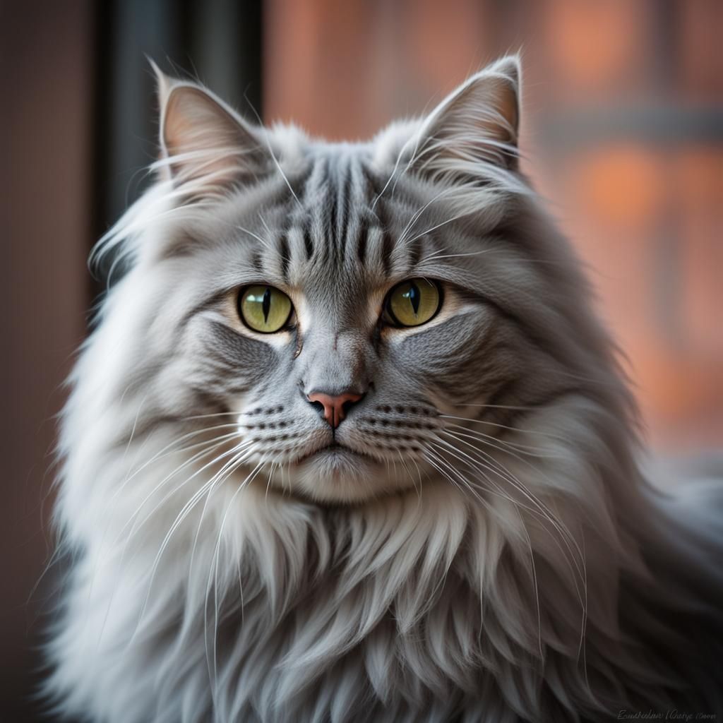 Grey Ragamuffin Cat Portrait in DSLR Raw Photo
