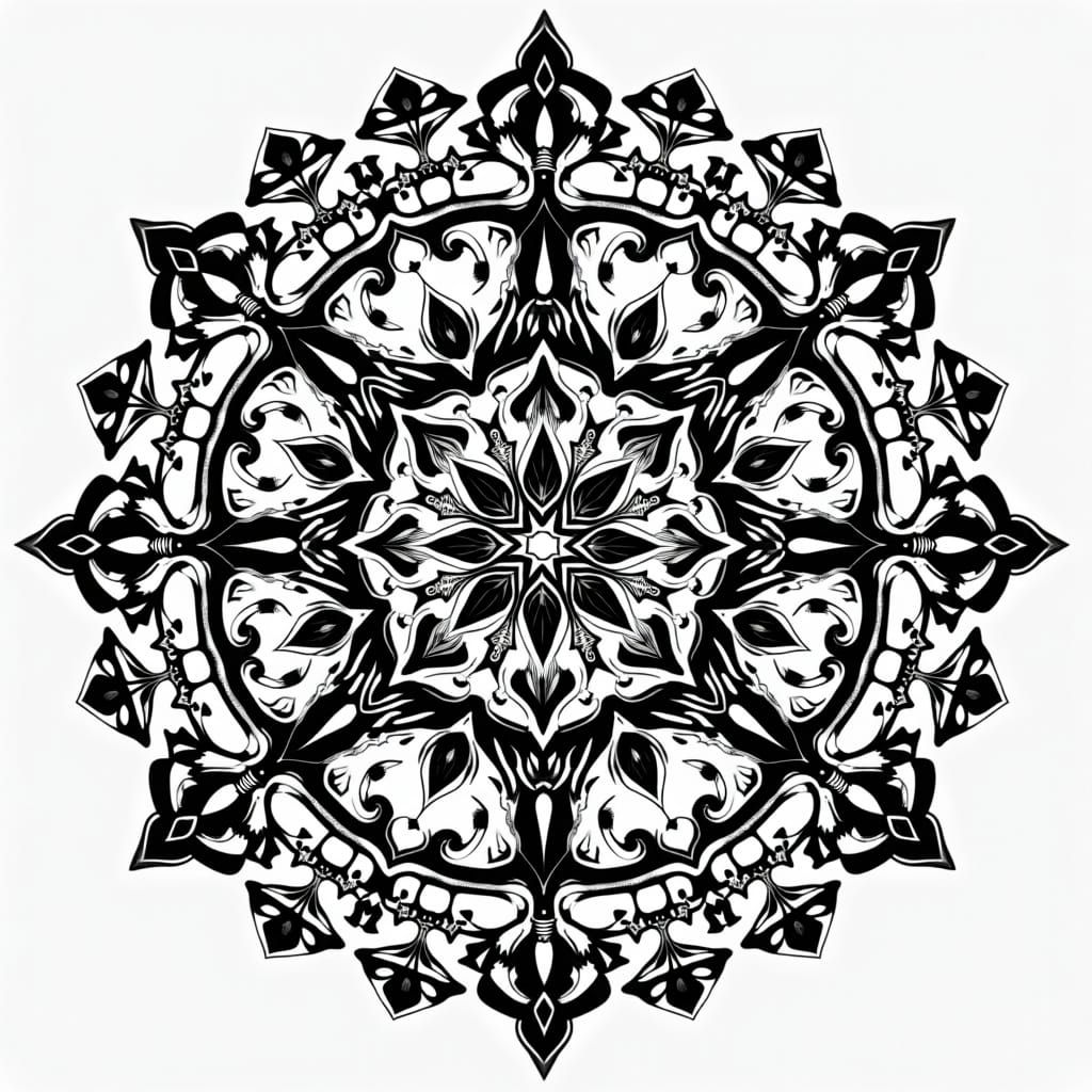 Intricate Black Mandala on White Background