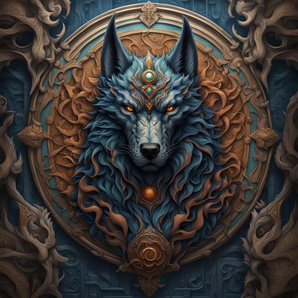 Wolf Lion Head Tattoo Design: Detailed Matte Painting