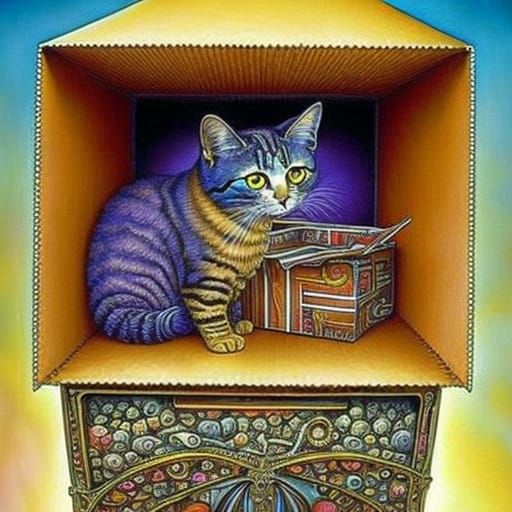 Cool Cat in Box: Surrealist Fantasy Art