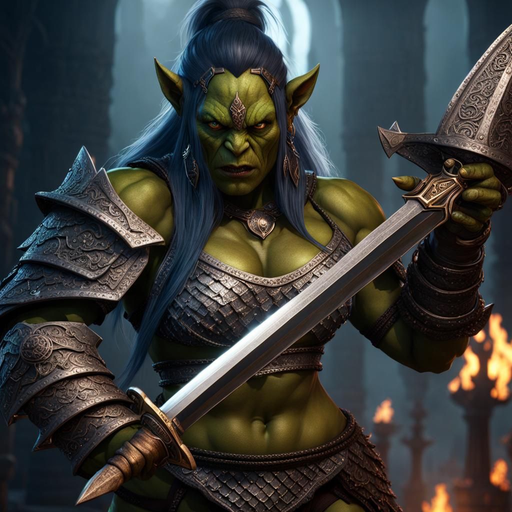 Orc Warrior with Sword in Detailed Matte Painting