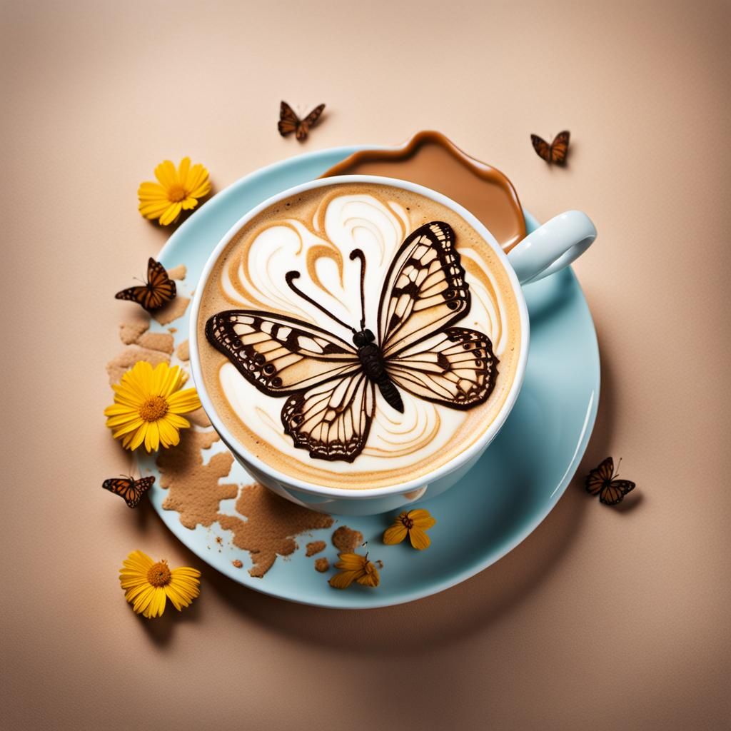 Latte Art: AI-Generated Butterfly Design