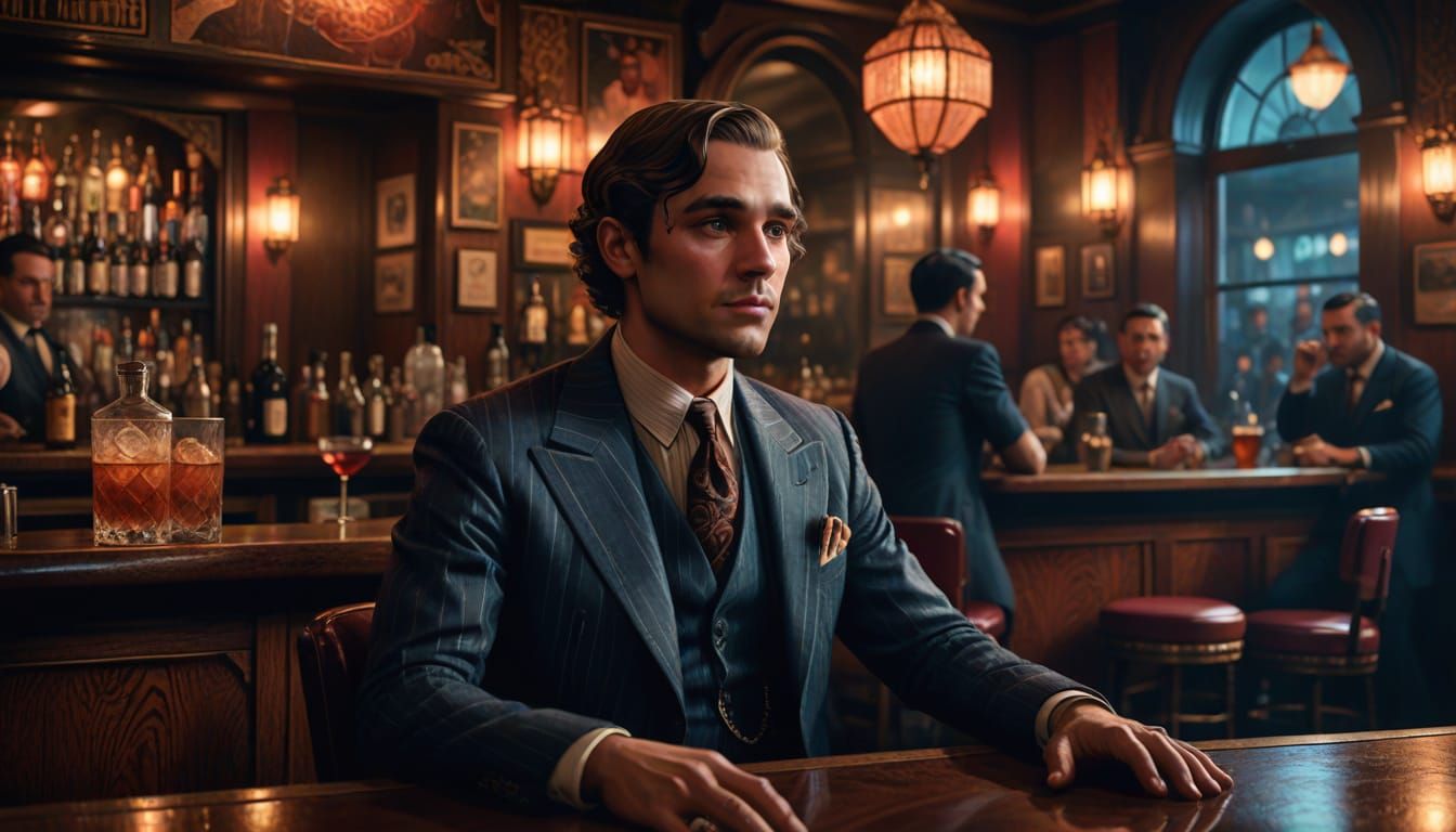 1920s Speakeasy Bar Scene in Hyper-Realistic Style