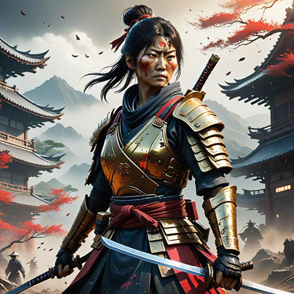 Vibrant Samurai Warrior Unleashes Fury on a Chaotic Battlefi...