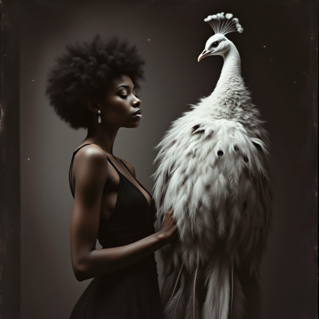 Woman with White Peacock in Rembrandt Style