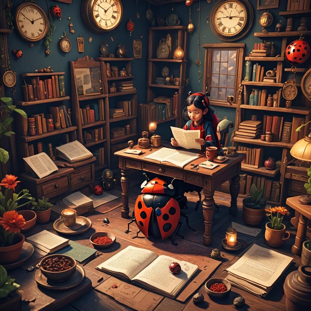 Cozy Home Scene with Grandfather and Ladybug
