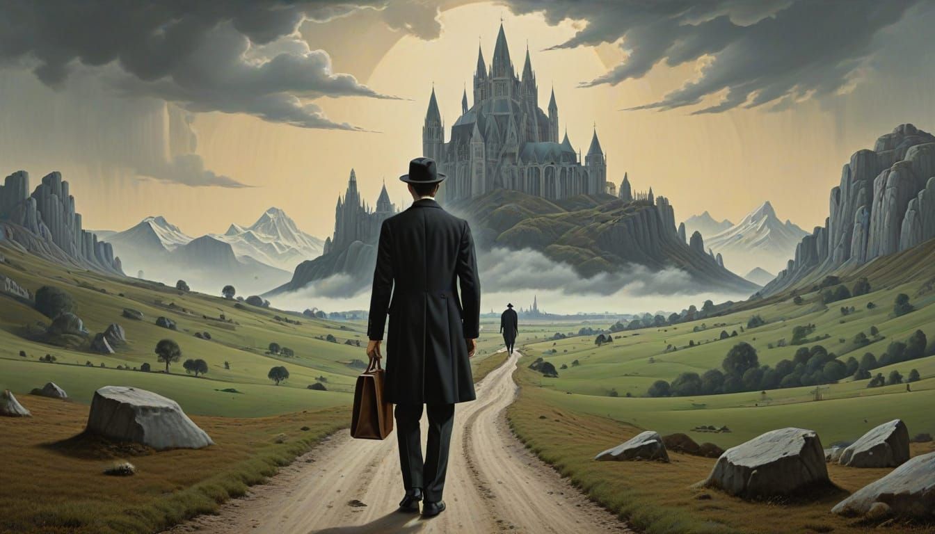 Surreal Belgian Landscape with Cathedrals as Mountains