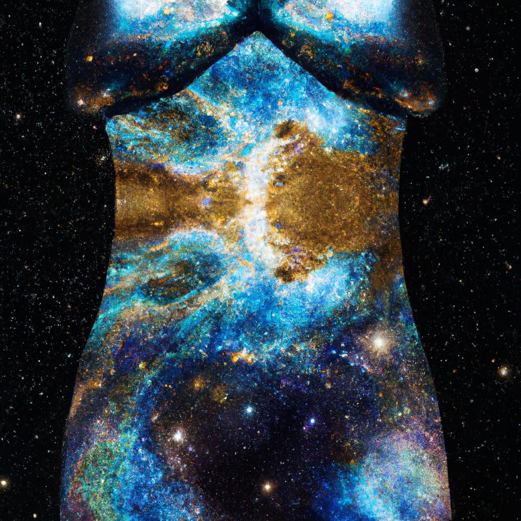 Human Body Reflecting Galaxy in Photorealistic Style