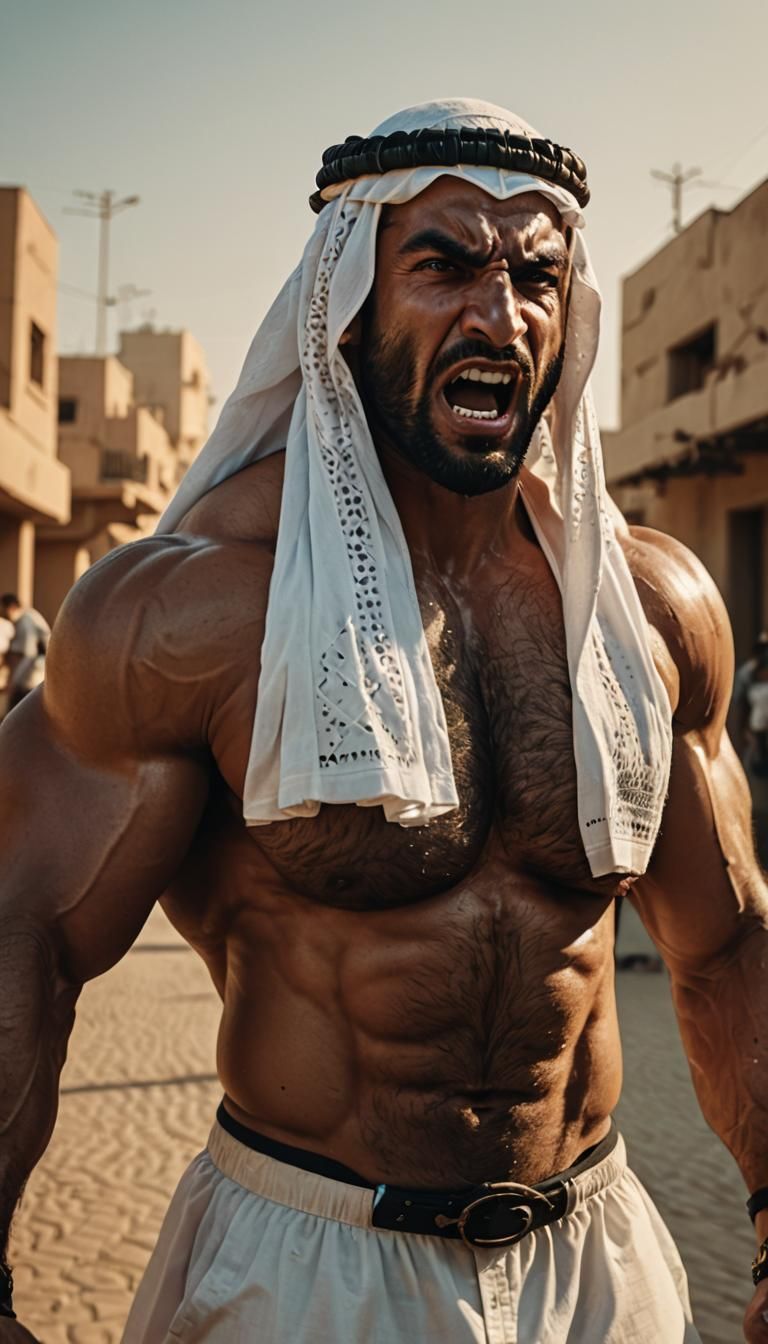 Angry Arab Bodybuilder in Film Noir Style