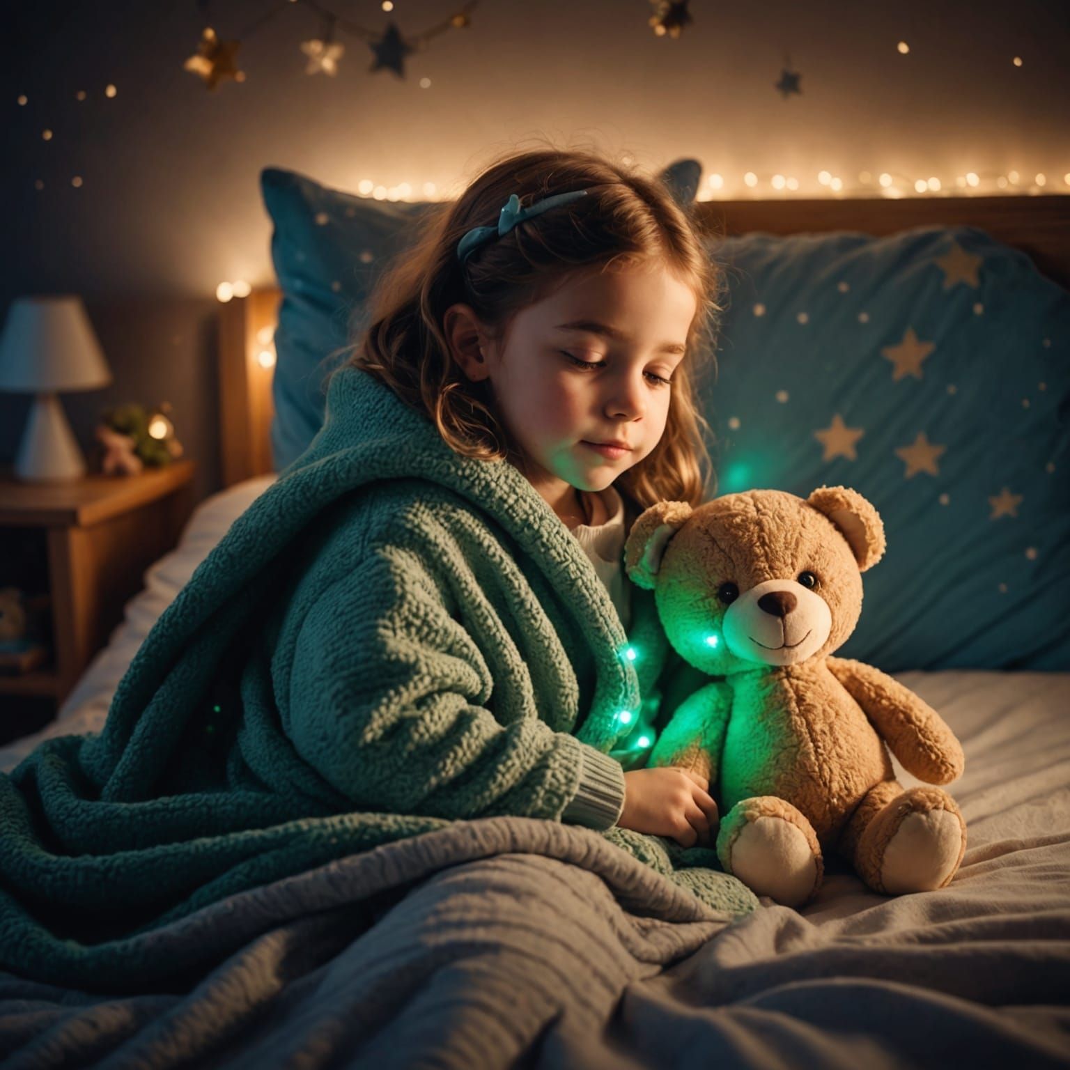Alien Watches Girl Sleeping with Teddy Bear