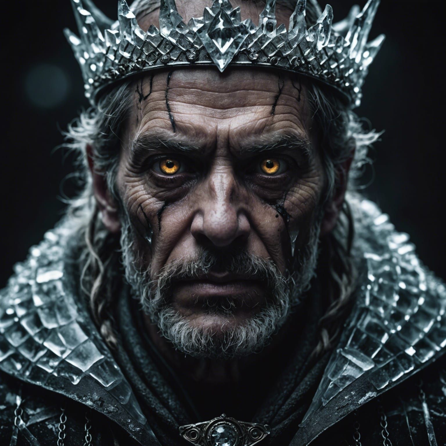 Icy King Portrait with Luminous Eyes