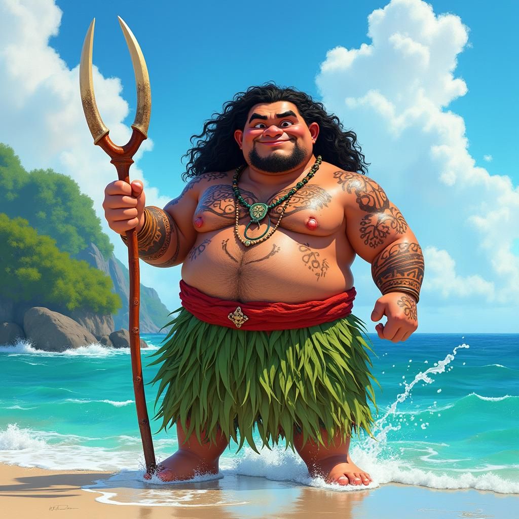Maui Cosplay in Animated Watercolor Style