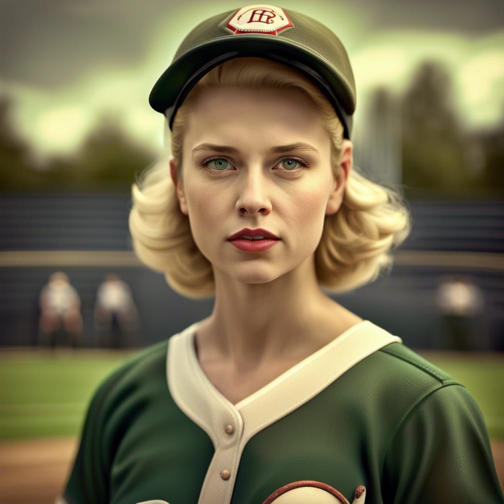 1940s Female Baseball Player in Hyperrealistic Style