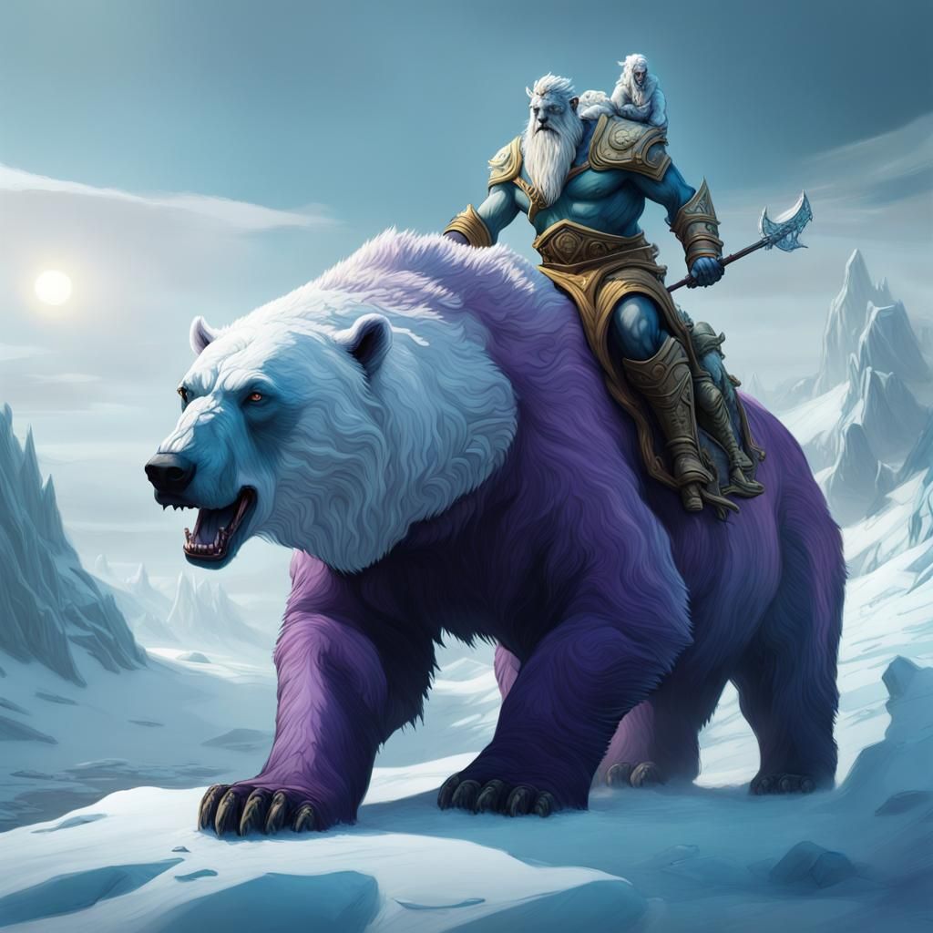 Frost Giant on Polar Bear: Dark Fantasy Art