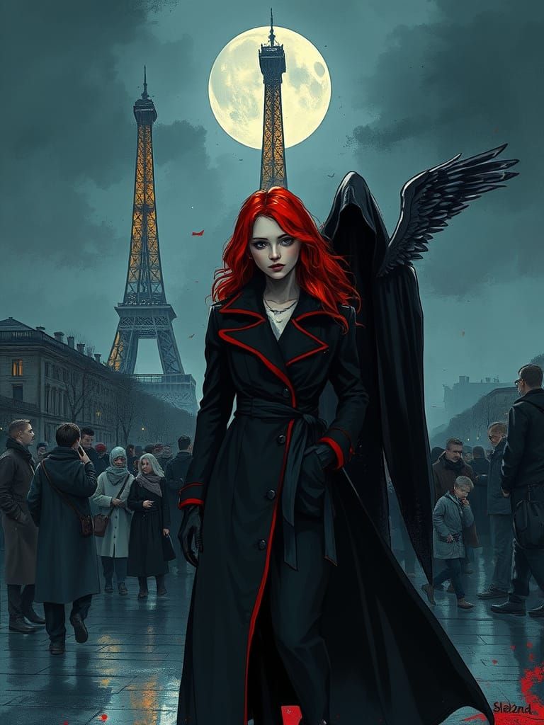 Woman Walks in Paris Night, Dark Fantasy Art