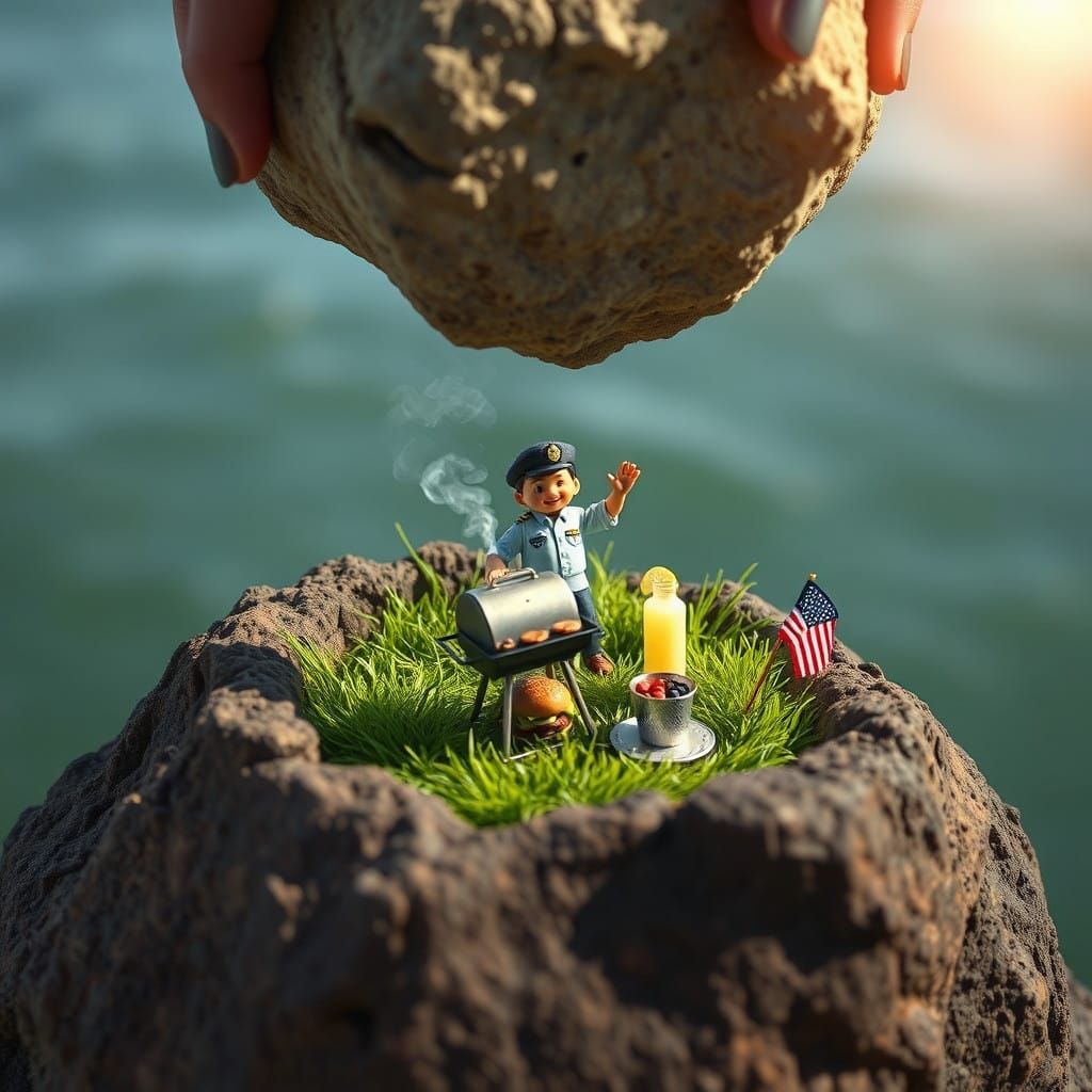 🗿🍔 

A massive rock, rough and earthy, is lifted by a regu...