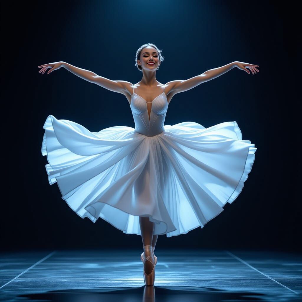Graceful Ballerina in Flowing White Dress: Mystical 3D Rende...