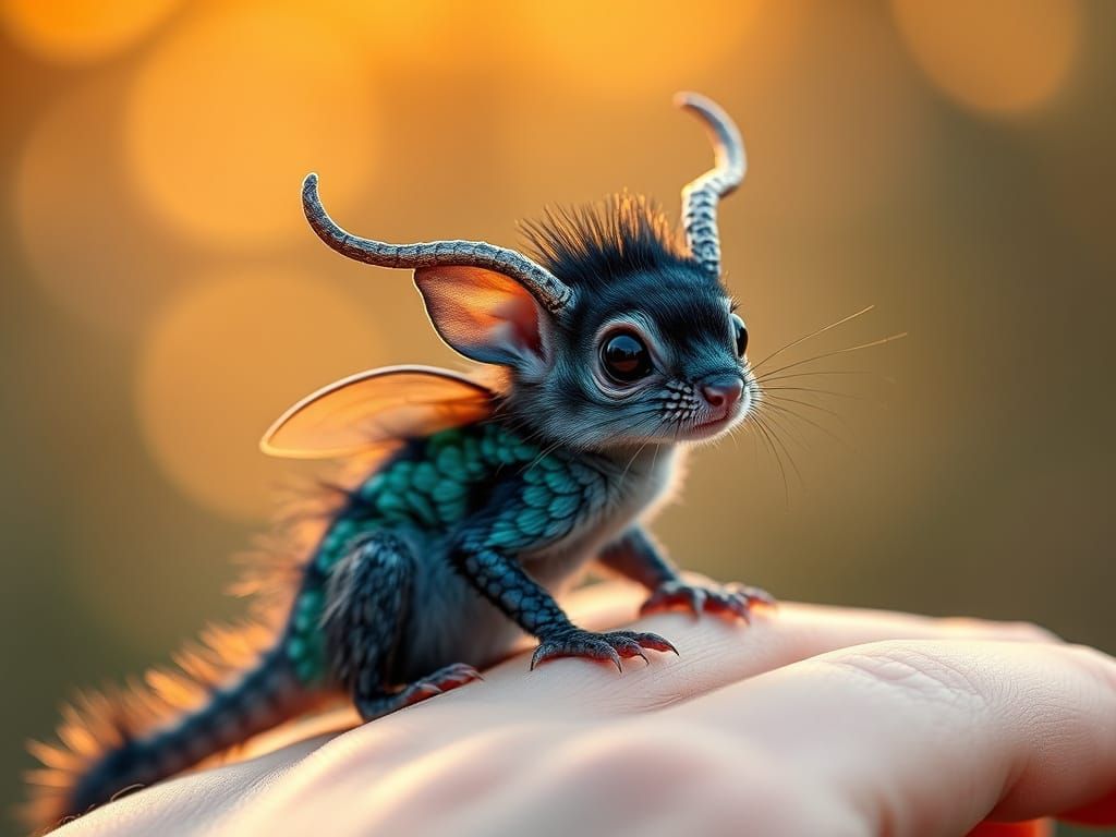 Surreal Wildlife Scene in Golden Hour with a Tiny Dragon-Mic...