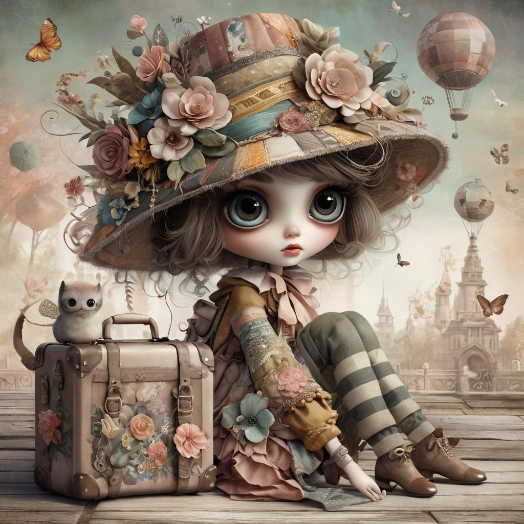 Whimsical Character on Bench: Fantasy Illustration
