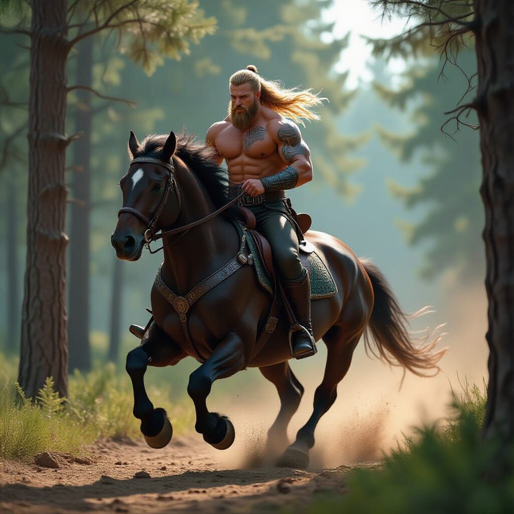 Viking Warrior on Warhorse in Ultra-Realistic Style