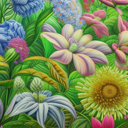 Botanical Garden Chalk Painting with Clocktower