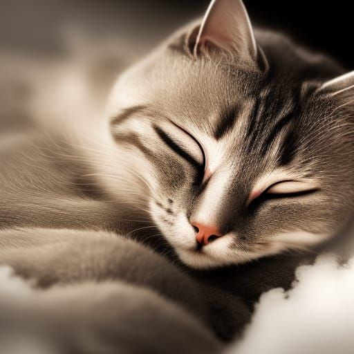 Winged Cat Sleeps on Clouds: Professional Portrait