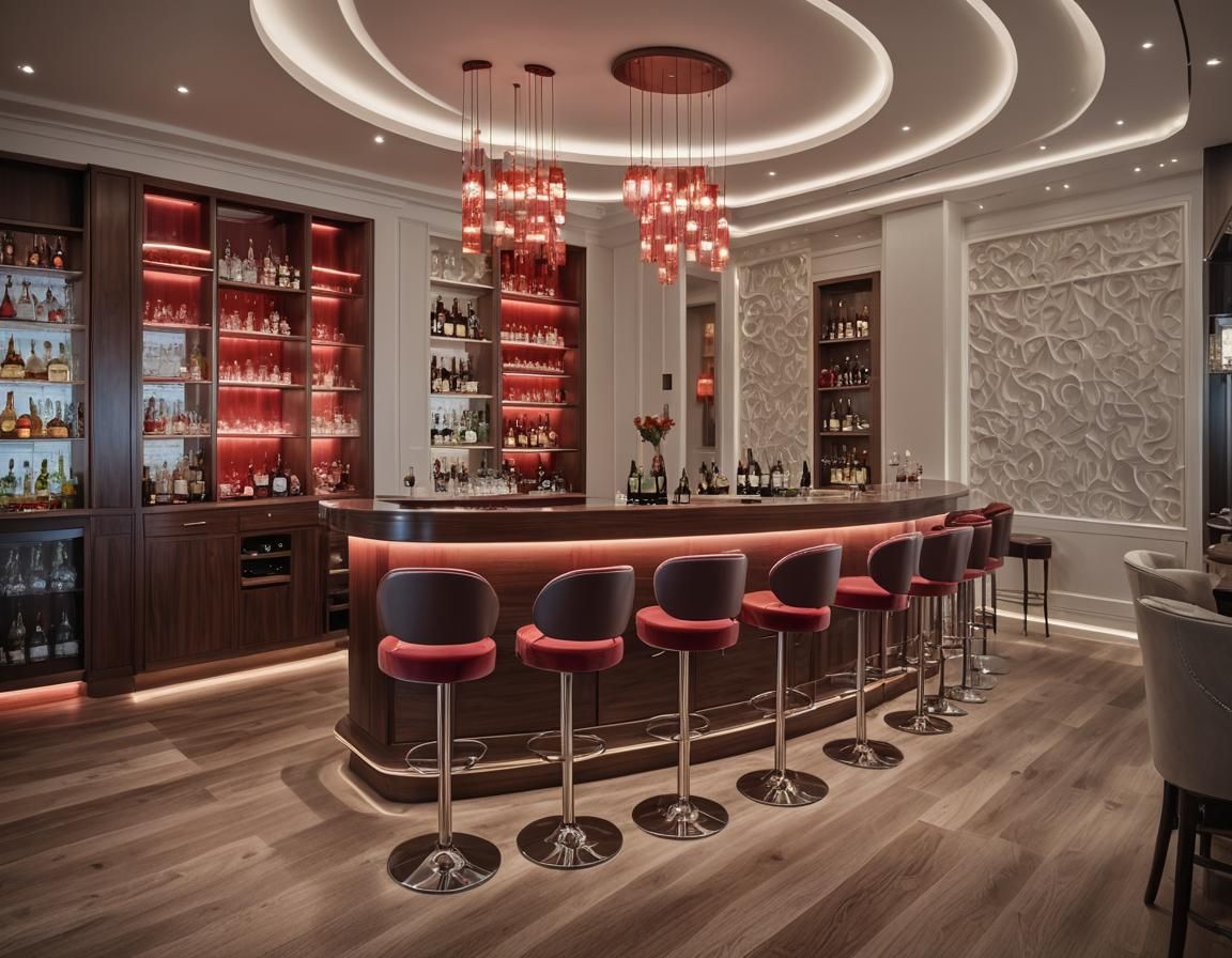 Romantic Red-Lit Bar in Editorial Architectural Style