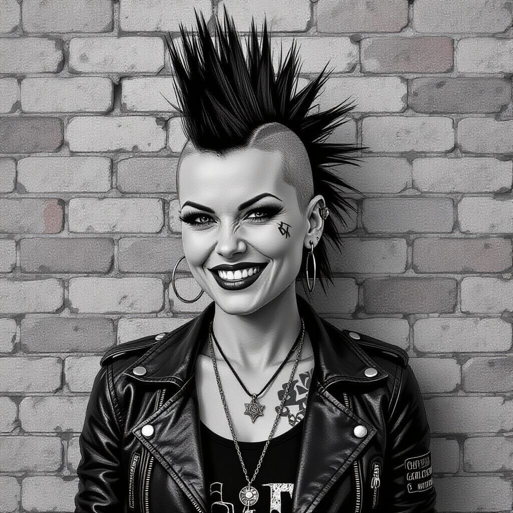 Punk Woman With Mohawk In Detailed Pencil Sketch
